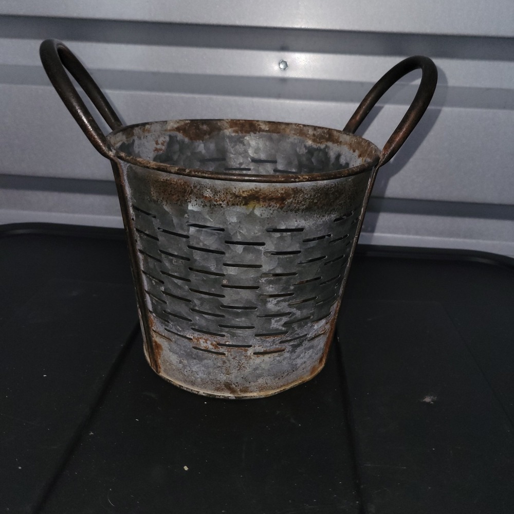 Galvanized Rustic Antique Style Metal OLIVE BUCKET Home Decor Harvest Basket 13"